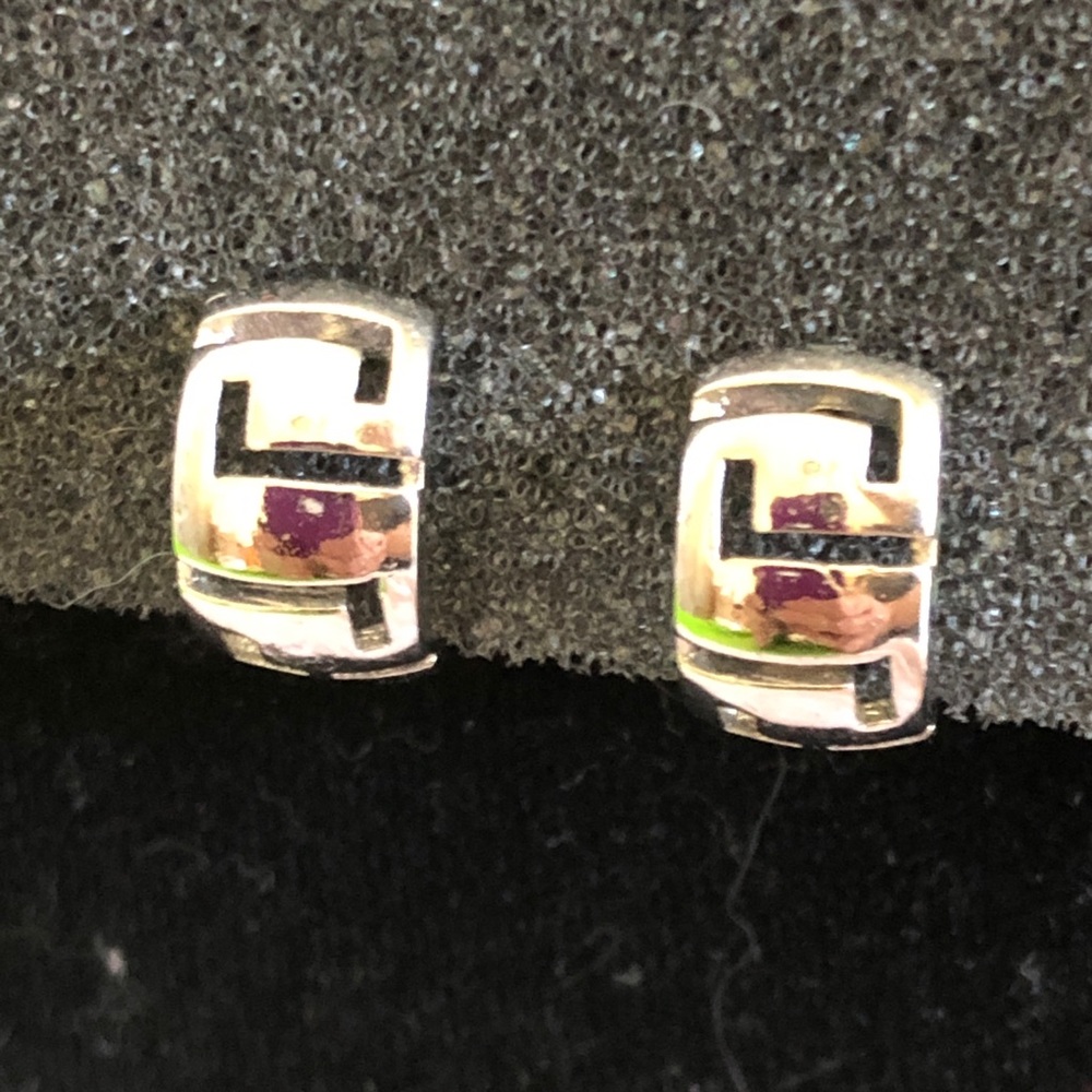 Small Rhinestone Silver Color Hoop Earrings - Picture 3 of 6